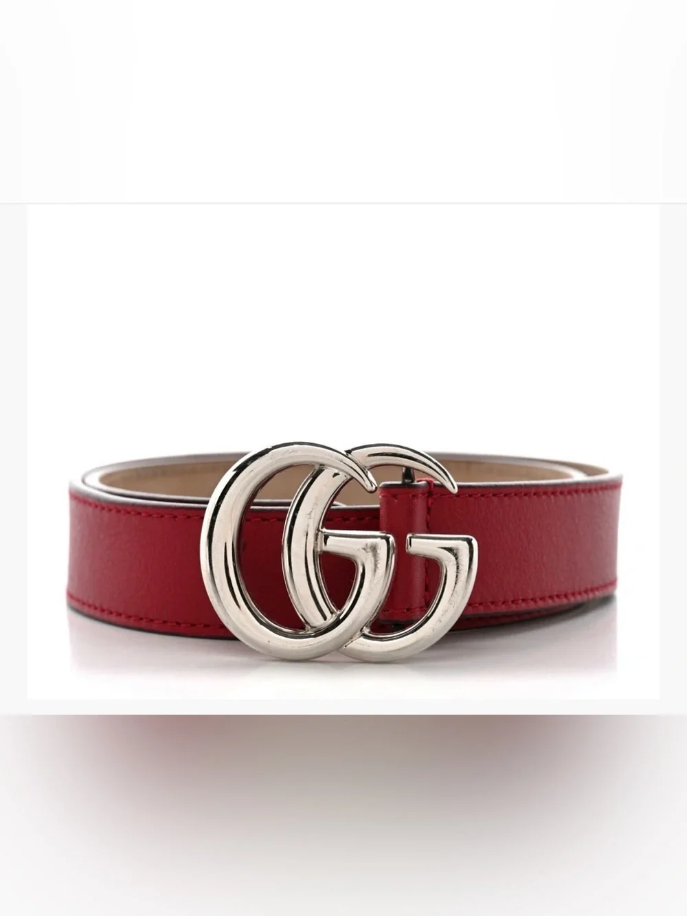 Gucci Kids Burgundy Leather Belt with Silver Double G Buckle